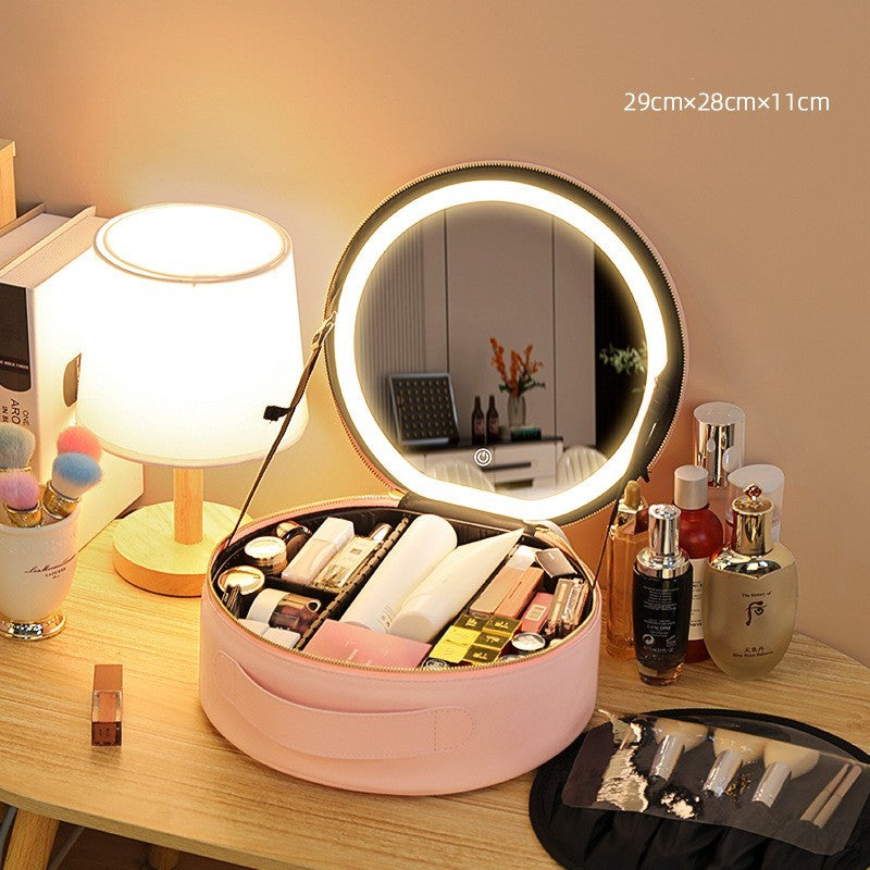 Trebeau Round Cosmetic Travel LED Makeup Bag With Mirror Lights