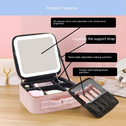 Trebeau Portable LED Lamp Light With Mirror Cosmetic Bag