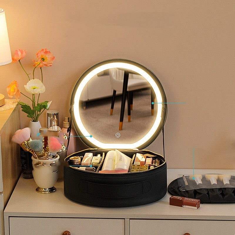 Trebeau Round Cosmetic Travel LED Makeup Bag With Mirror Lights