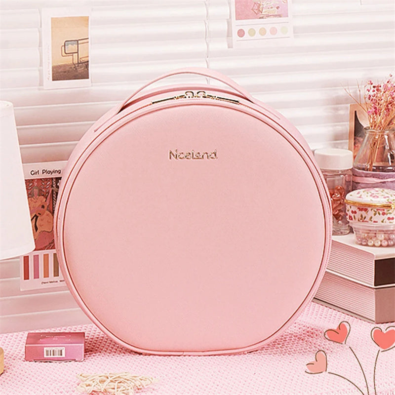 Trebeau Round Cosmetic Travel LED Makeup Bag With Mirror Lights